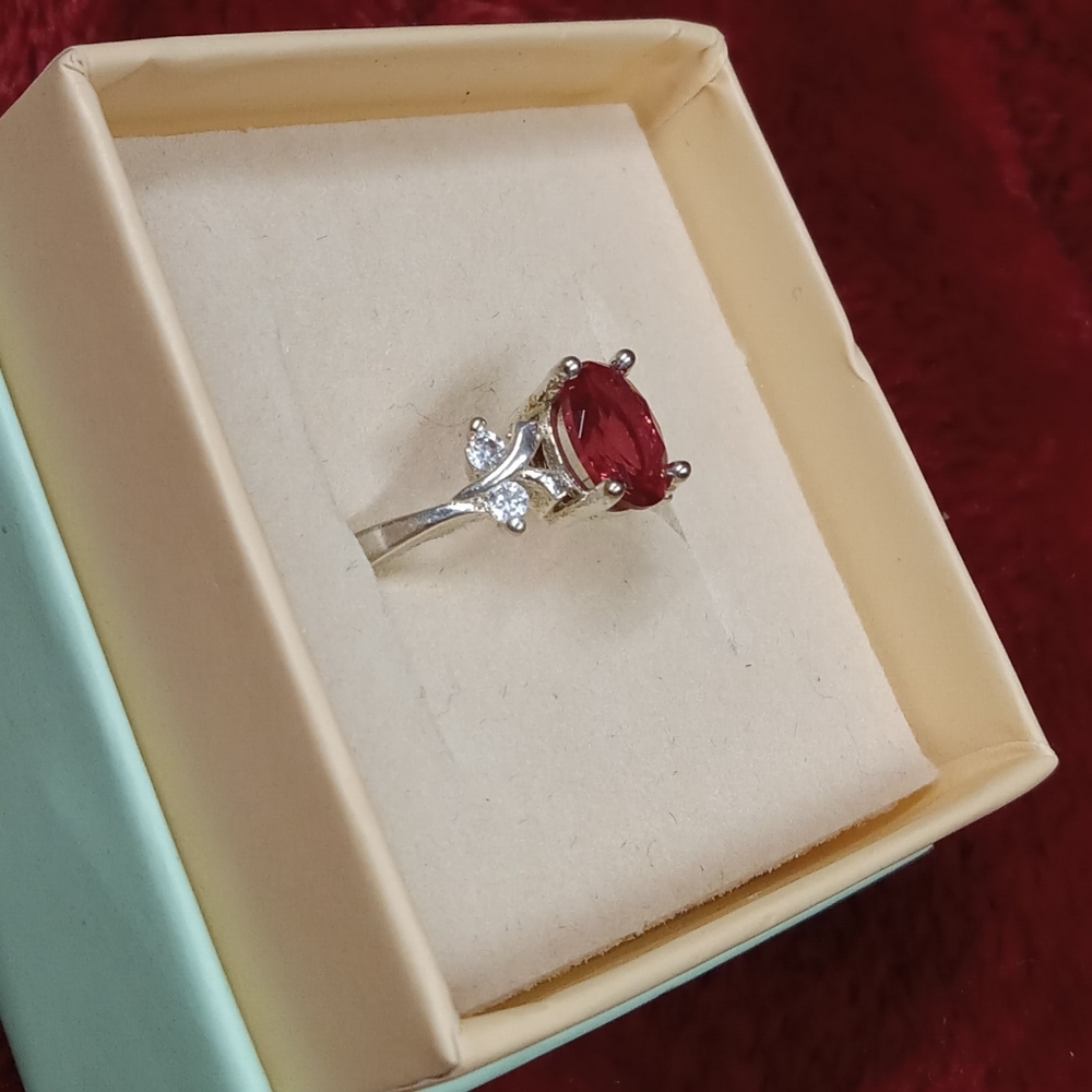 Sterling Silver Pink & White CZ Floral Ring Size 7 - Picture 5 of 14